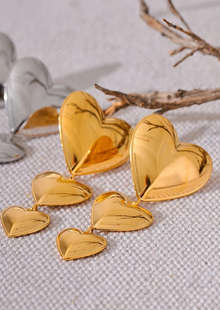 Heart Love Long Hanging Earrings - Ecru
