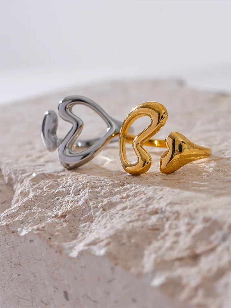 Heart Minimalist Charm Statement Ring - Ecru