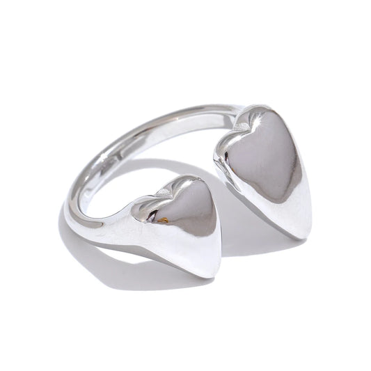 Heart Modern Adjustable Statement Ring - Ecru