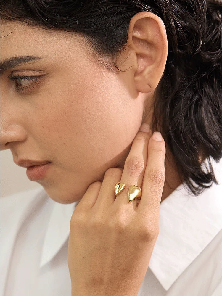 Heart Modern Adjustable Statement Ring - Ecru