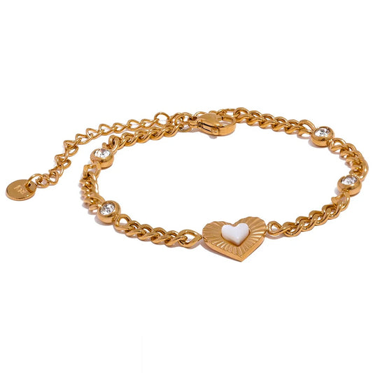 Heart Natural Shell Chain Bracelet - Ecru