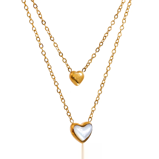 Heart Natural Shell Double Necklace - Ecru