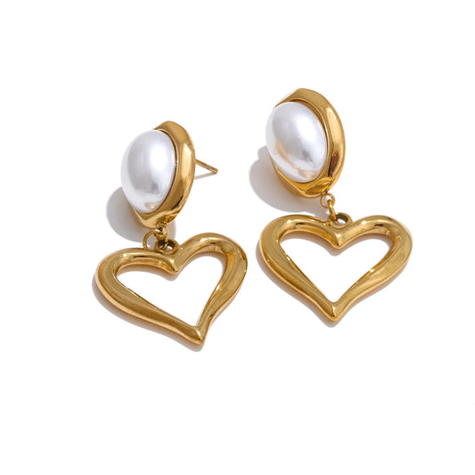 Heart Pearl Versatile Drop Earrings - Ecru