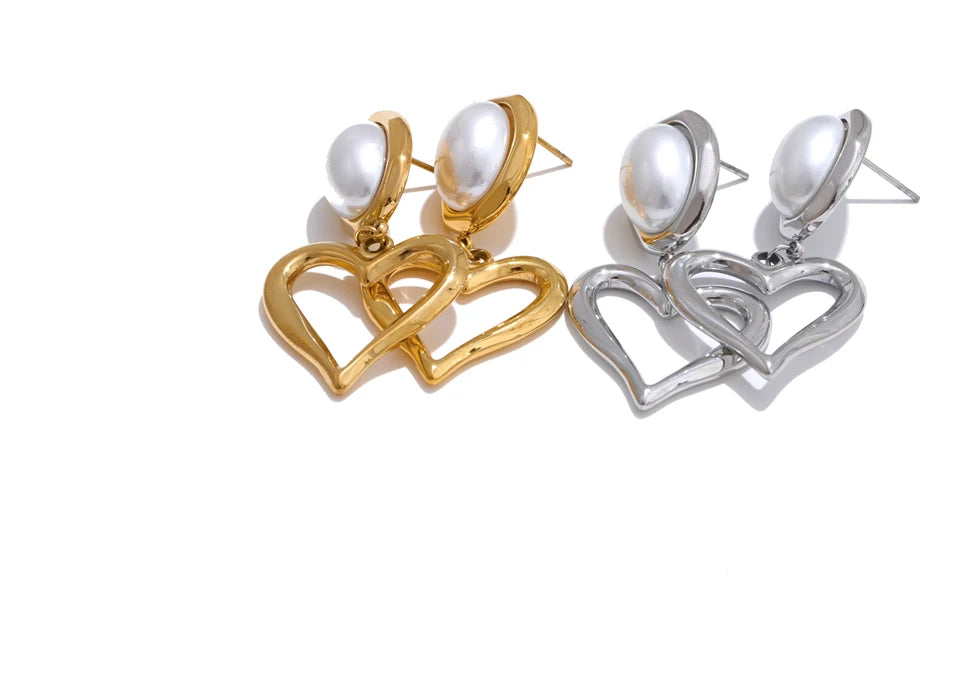 Heart Pearl Versatile Drop Earrings - Ecru