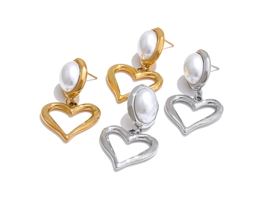 Heart Pearl Versatile Drop Earrings - Ecru