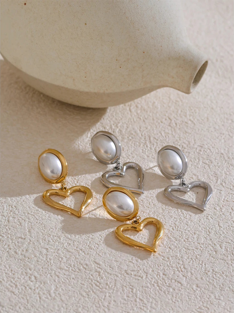 Heart Pearl Versatile Drop Earrings - Ecru