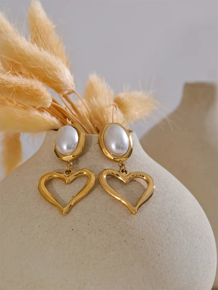 Heart Pearl Versatile Drop Earrings - Ecru