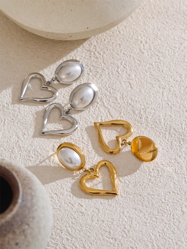 Heart Pearl Versatile Drop Earrings - Ecru
