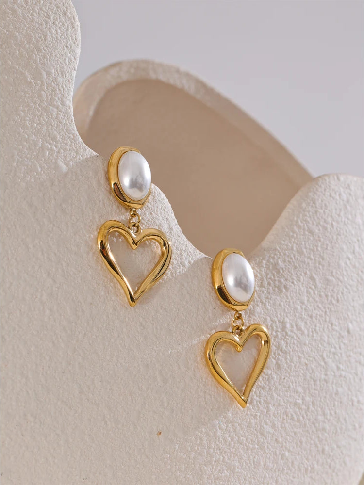Heart Pearl Versatile Drop Earrings - Ecru