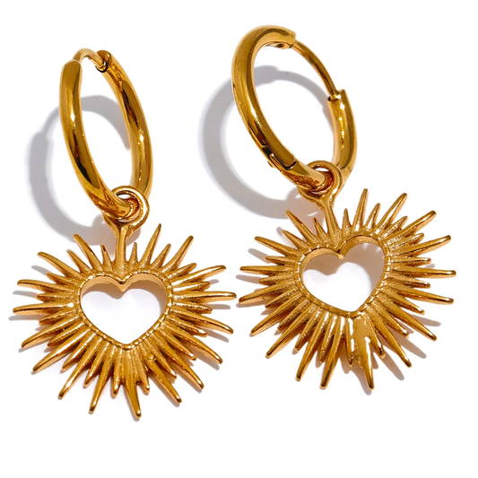 Heart Sun Hollow Drop Earrings - Ecru