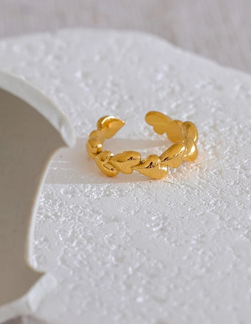 Heart Textured Adjustable Modern Ring - Ecru