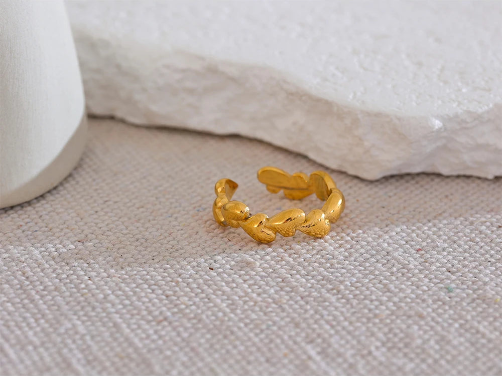 Heart Textured Adjustable Modern Ring - Ecru