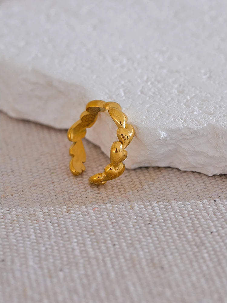 Heart Textured Adjustable Modern Ring - Ecru