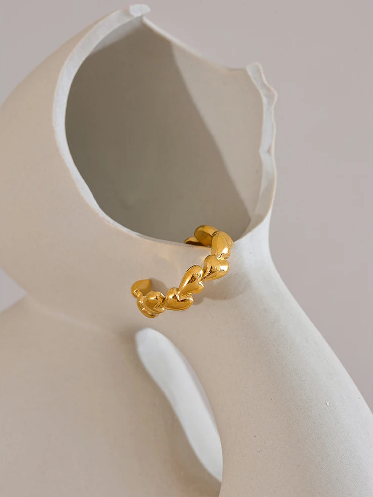 Heart Textured Adjustable Modern Ring - Ecru