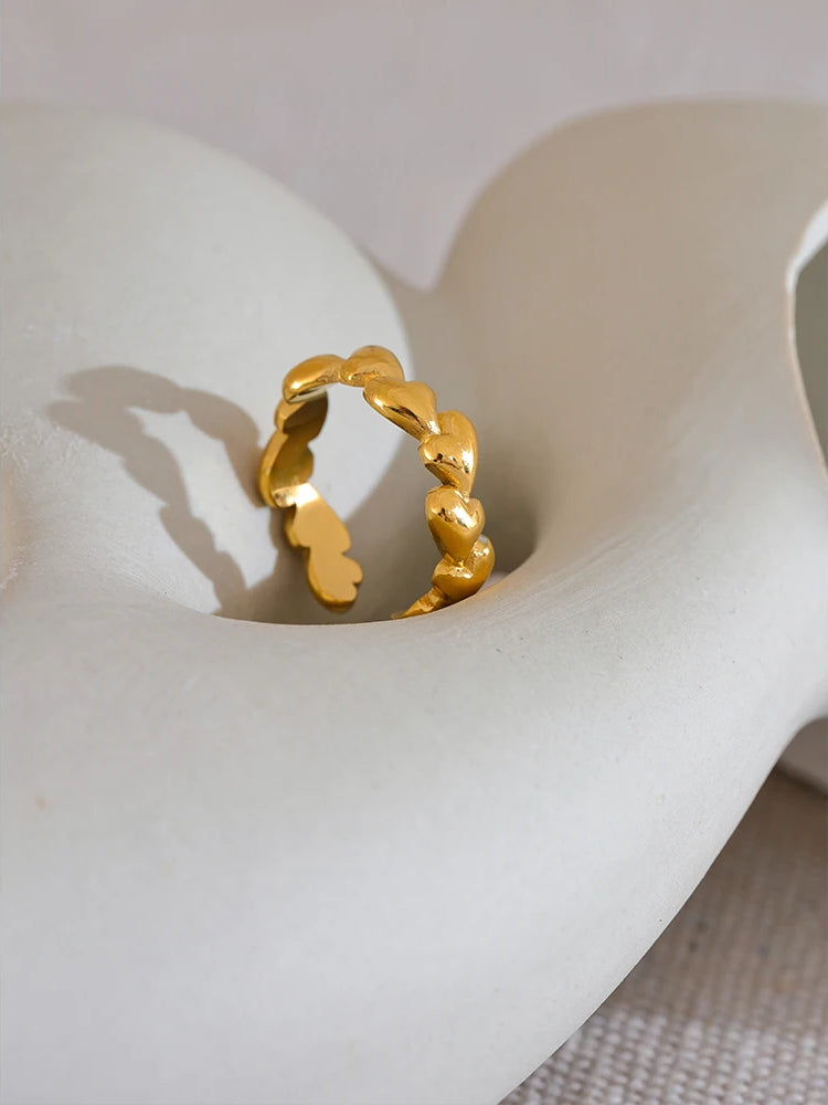 Heart Textured Adjustable Modern Ring - Ecru