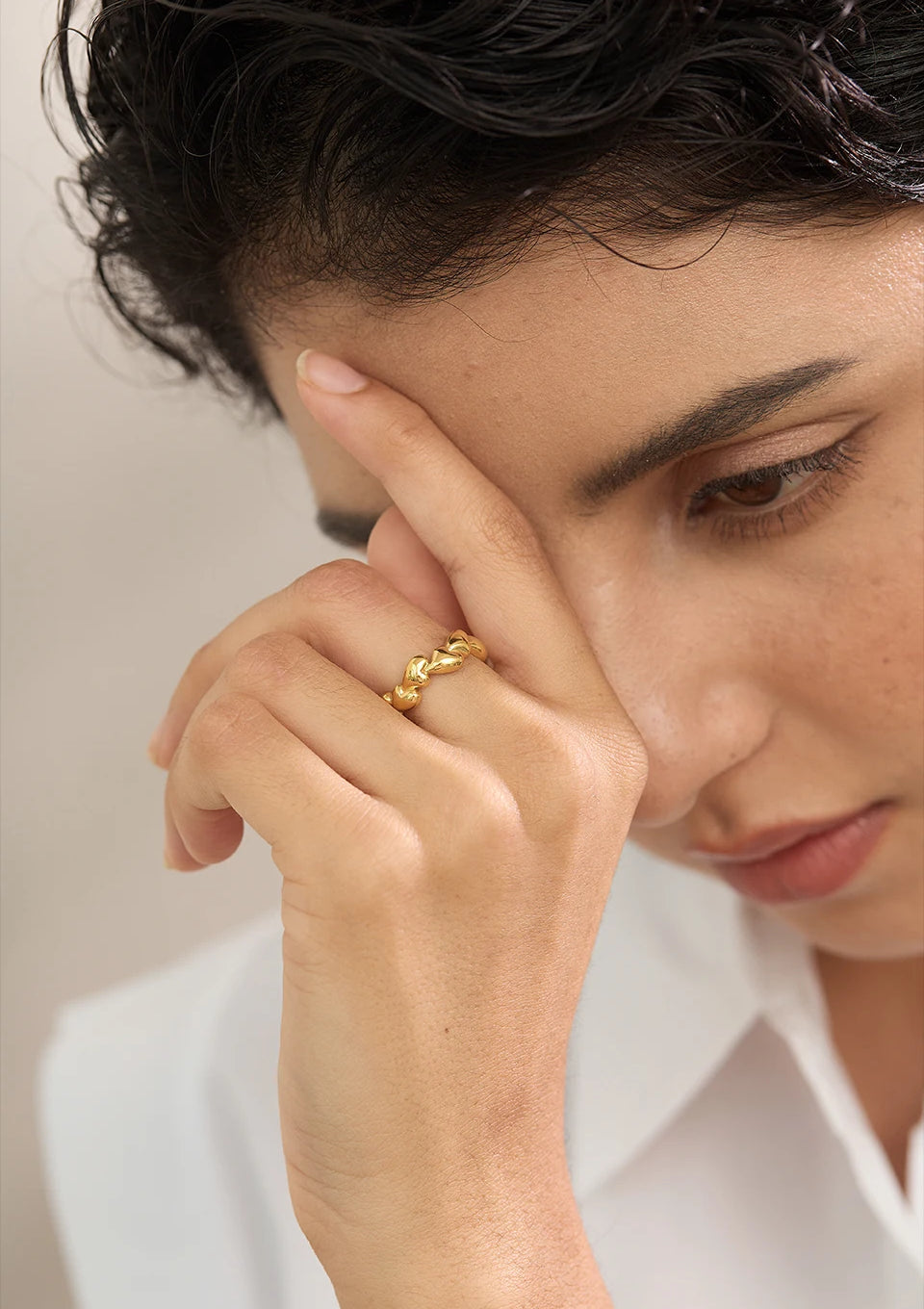 Heart Textured Adjustable Modern Ring - Ecru