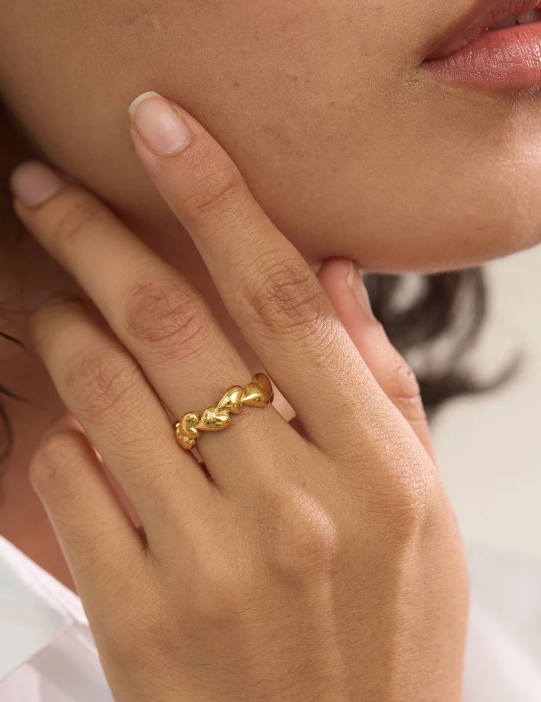 Heart Textured Adjustable Modern Ring - Ecru