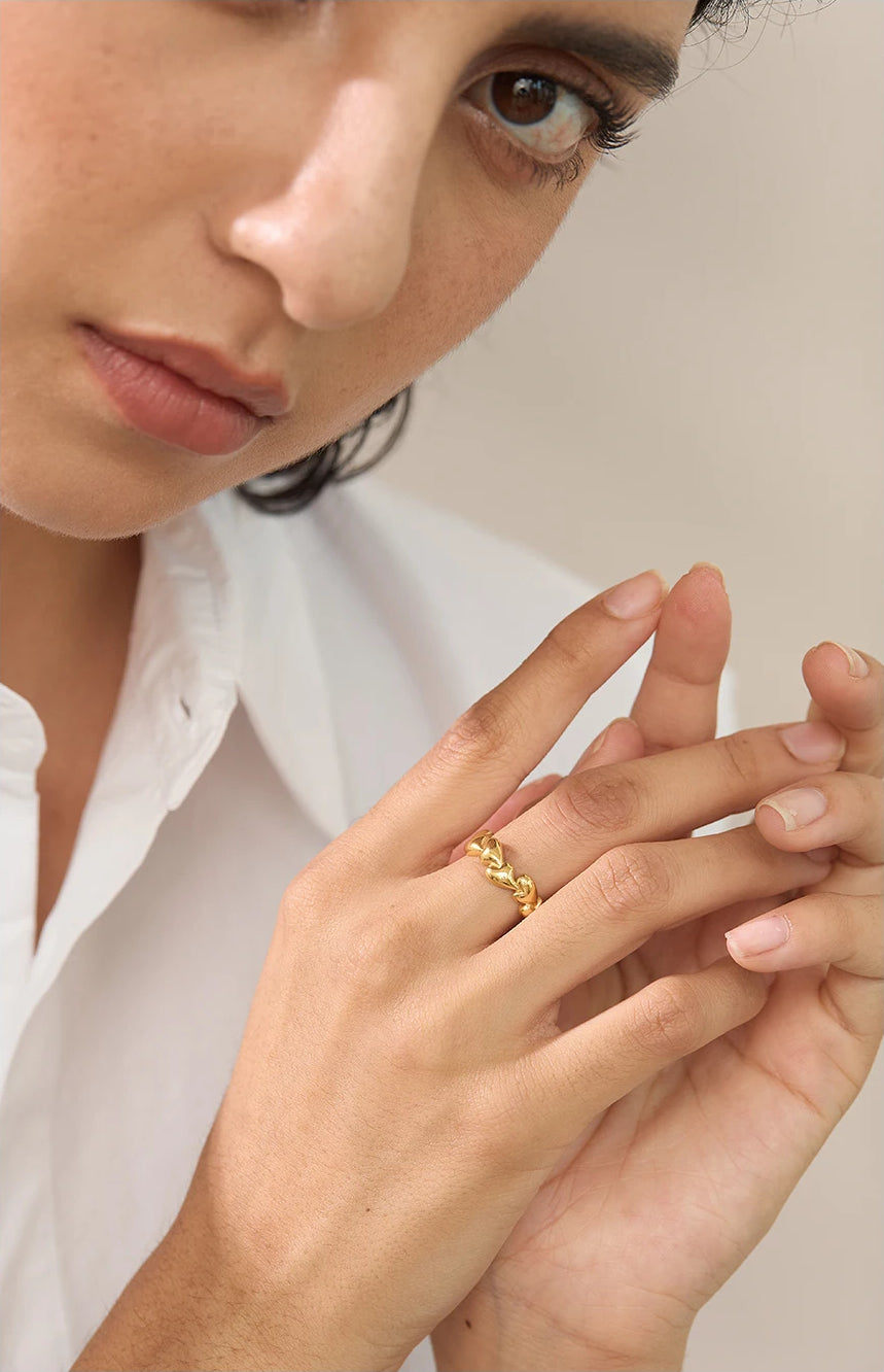 Heart Textured Adjustable Modern Ring - Ecru