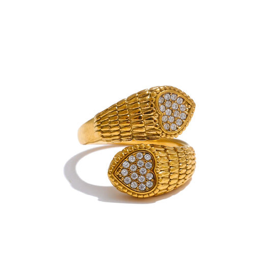 Heart Textured Zircon Statement Ring - Ecru