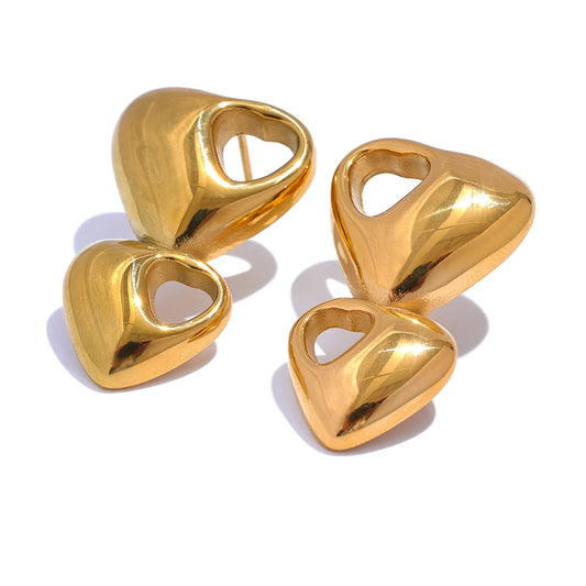 Heart Trendy Statement Stud Earrings - Ecru