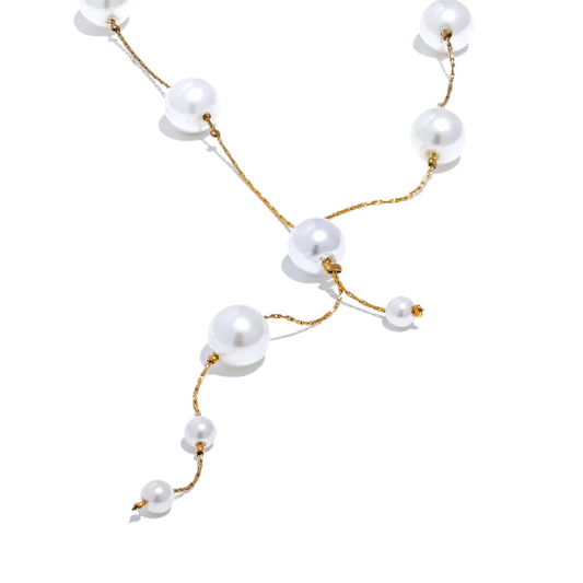 Imitation Pearls Bead Chain Necklace - Ecru