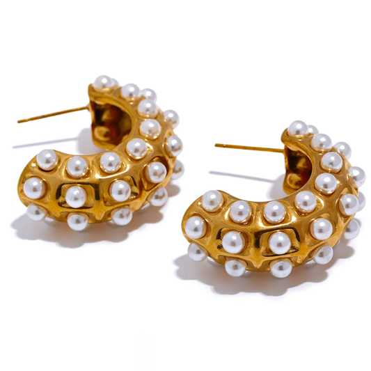 Imitation Pearls Colorful Resin Earrings - Ecru