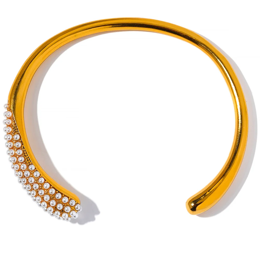Imitation Pearls Geometric Cuff Bracelet - Ecru