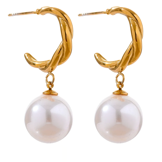 Imitation Pearls Geometric Drop Earrings - Ecru