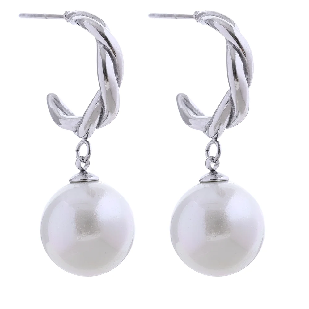 Imitation Pearls Geometric Drop Earrings - Ecru
