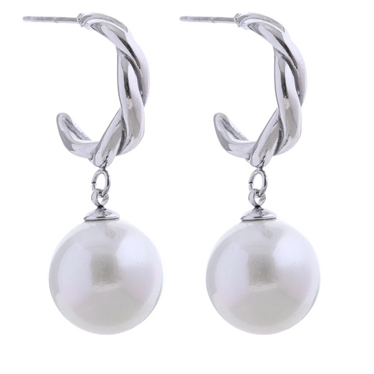 Imitation Pearls Geometric Drop Earrings - Ecru