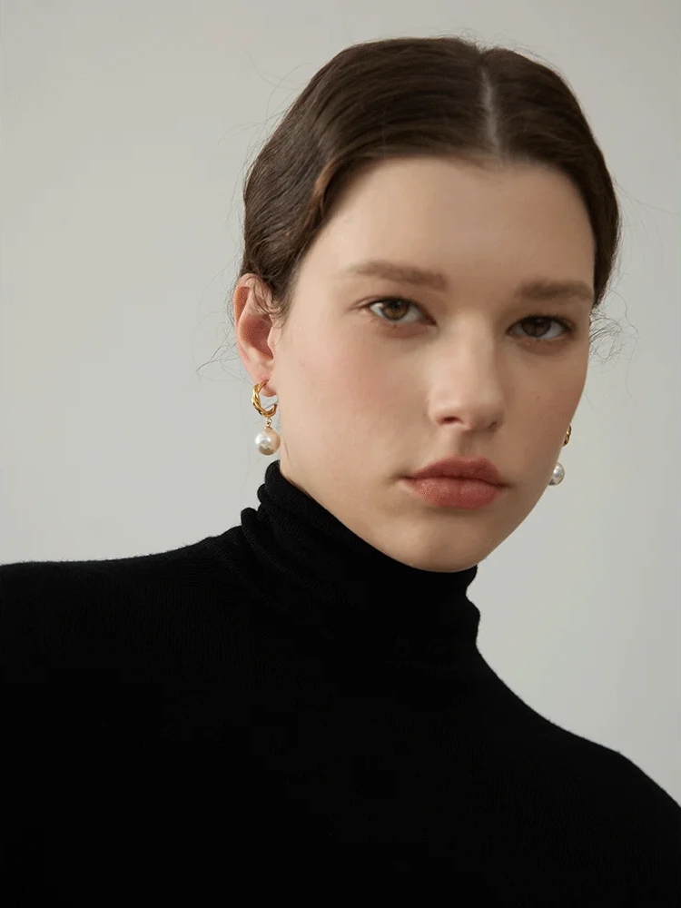 Imitation Pearls Geometric Drop Earrings - Ecru