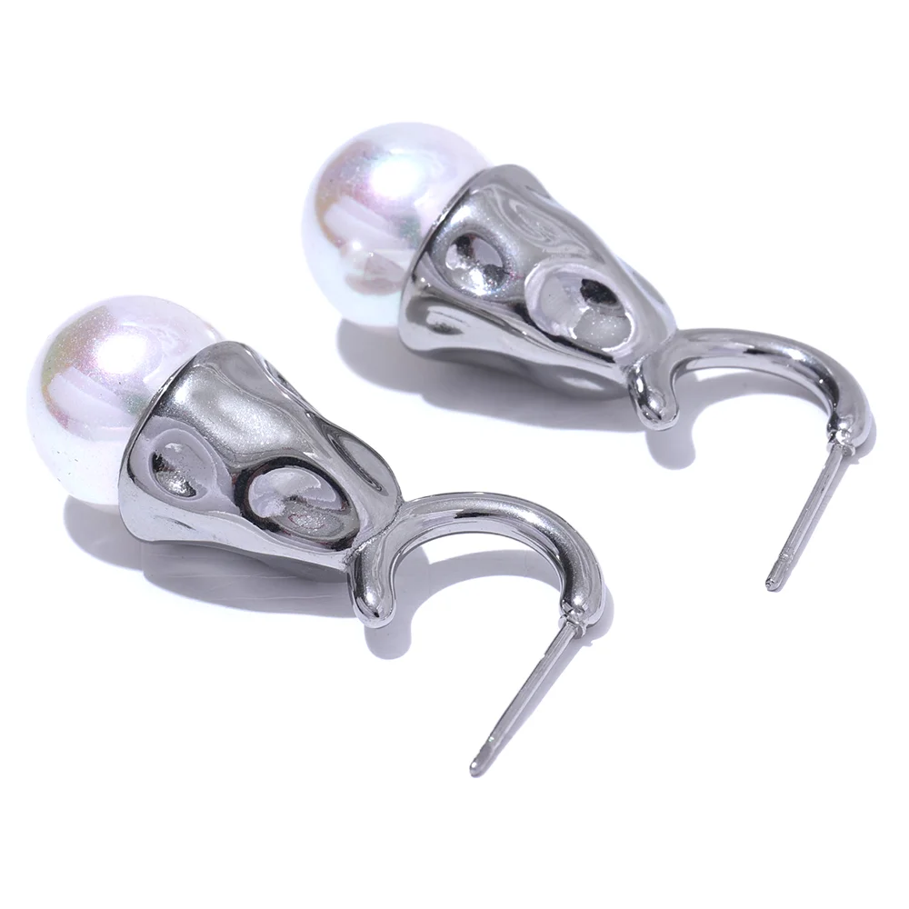 Imitation Pearls Geometric Golden Earrings - Ecru
