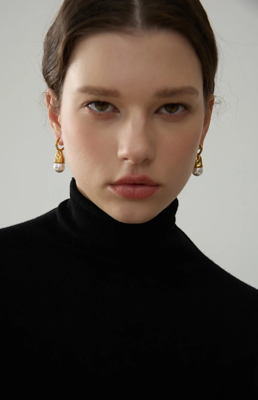 Imitation Pearls Geometric Golden Earrings - Ecru