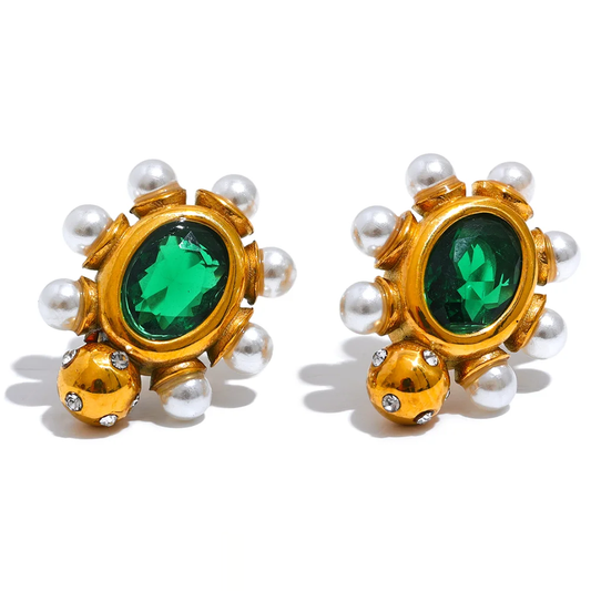Imitation Pearls Geometric Stud Earrings - Ecru