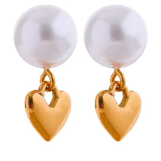 Imitation Pearls Heart Love Earrings - Ecru