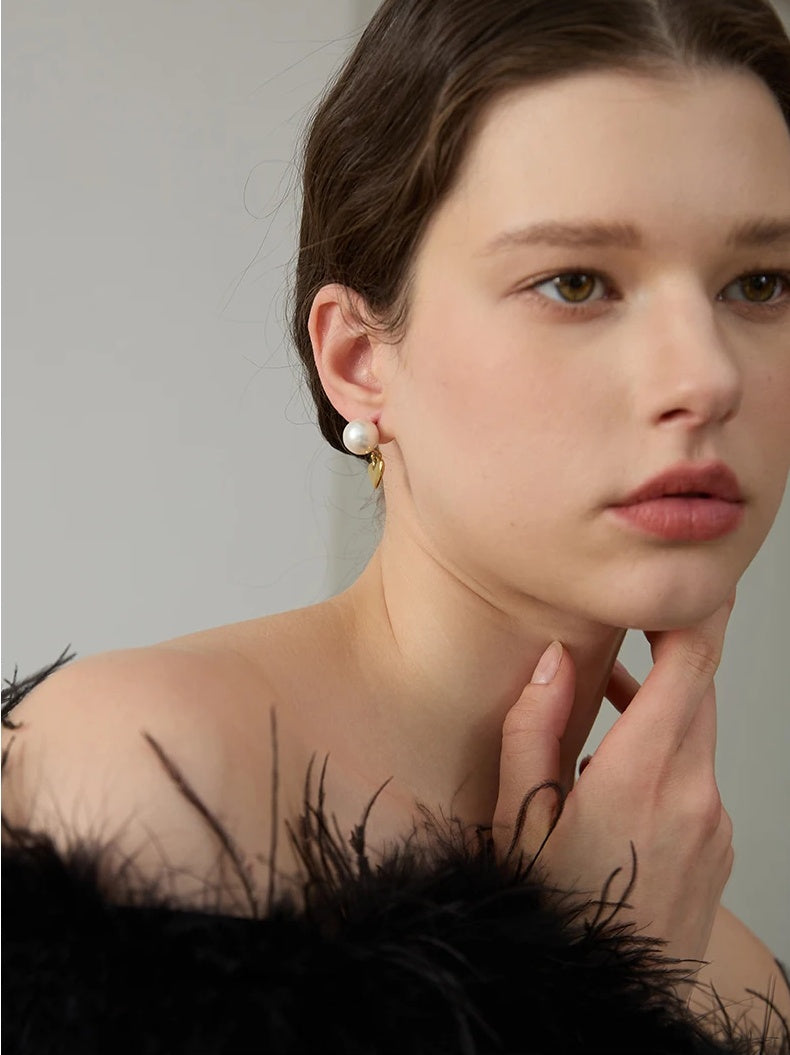 Imitation Pearls Heart Love Earrings - Ecru