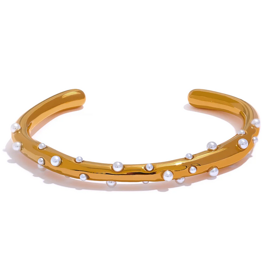 Imitation Pearls Open Cuff Bracelet - Ecru