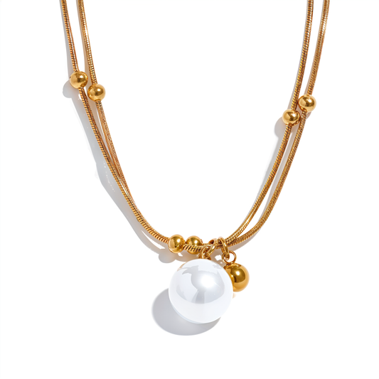 Imitation Pearls Round Beads Necklace - Ecru