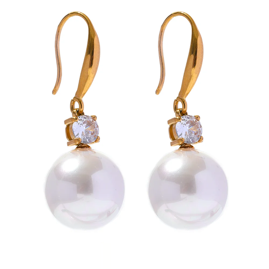 Imitation Pearls Round Drop Earrings - Ecru