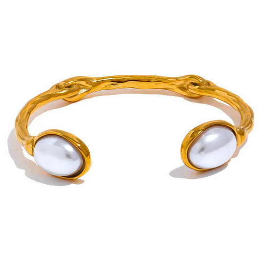 Imitation Pearls Stylish Cuff Bracelet - Ecru