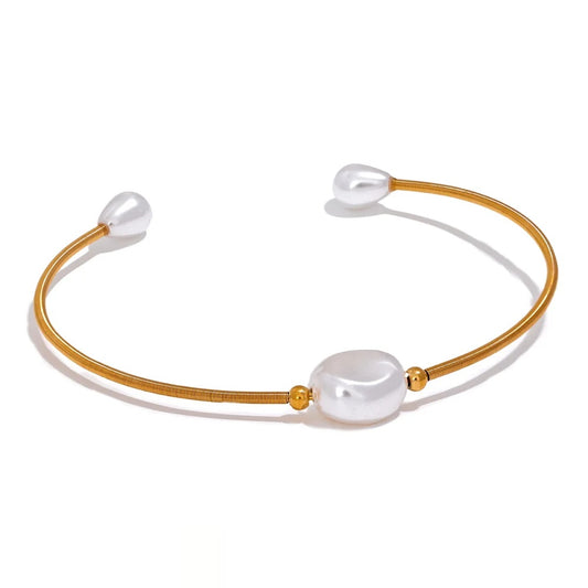 Imitation Pearls Thin Cuff Bracelet - Ecru