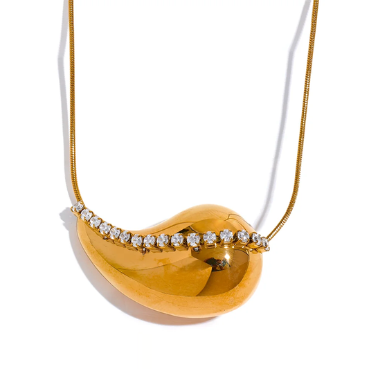 Inlaid Zirconia Water Drop Necklace - Ecru