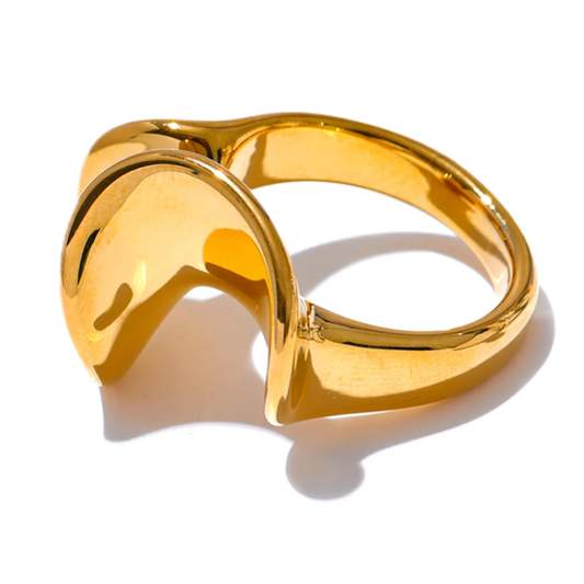 Irregular Geometric Smooth Metal Ring - Ecru