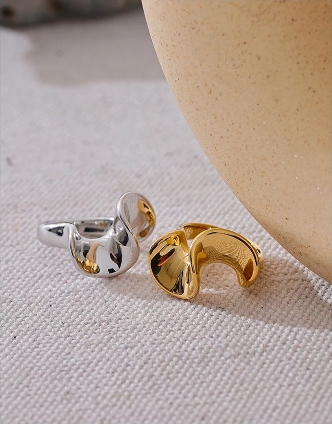 Irregular Geometric Smooth Metal Ring - Ecru