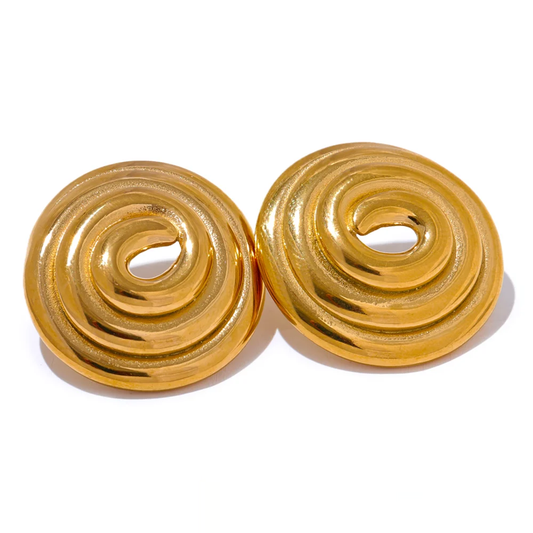 Large Round Circle Stud Earrings - Ecru