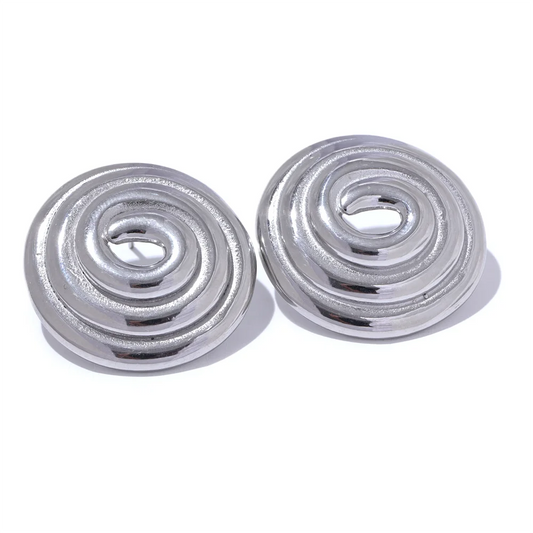 Large Round Circle Stud Earrings - Ecru