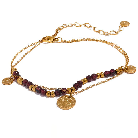 Layered Summer Anklet Garnet Bracelet - Ecru