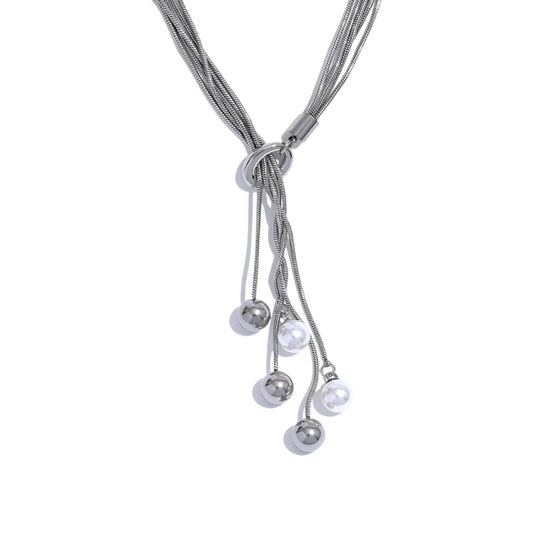 Long Chain Multi Layer Necklace - Ecru