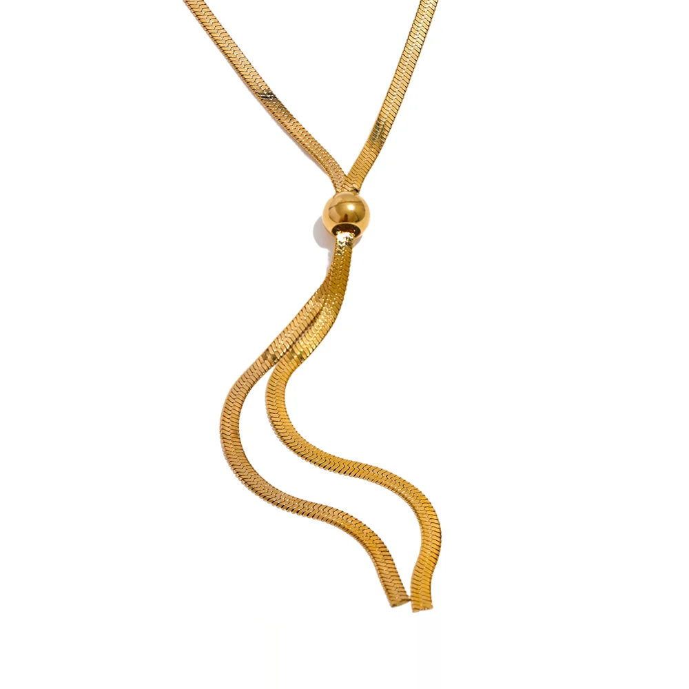 Long Snake Chain Chest Necklace - Ecru
