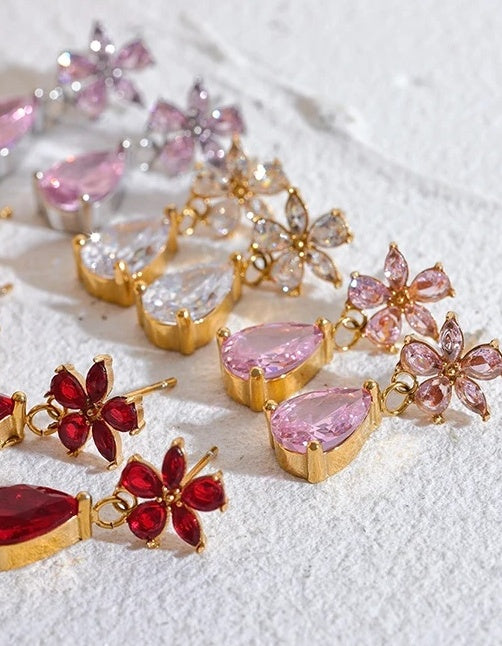 Luxury Colorful Flower Party Earrings - Ecru